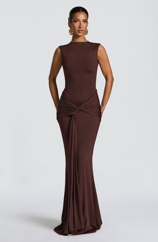 DIA Lorenza Maxi Dress Plum Brown Backless Fit-And-Flare