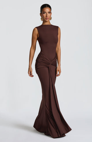 DIA Lorenza Maxi Dress Plum Brown Backless Fit-And-Flare