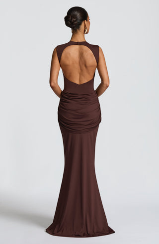 DIA Lorenza Maxi Dress Plum Brown Backless Fit-And-Flare