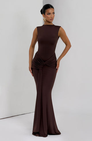 DIA Lorenza Maxi Dress Plum Brown Backless Fit-And-Flare