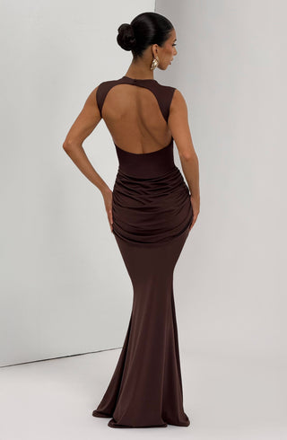 DIA Lorenza Maxi Dress Plum Brown Backless Fit-And-Flare