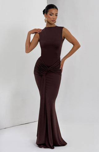 DIA Lorenza Maxi Dress Plum Brown Backless Fit-And-Flare