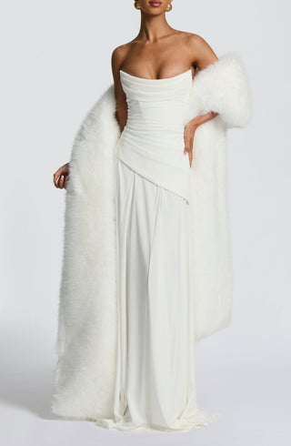 R.F Lulu Faux-Fur Shawl Plush Wrap 295cm Length Ivory