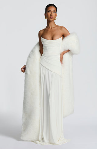 R.F Lulu Faux-Fur Shawl Plush Wrap 295cm Length Ivory