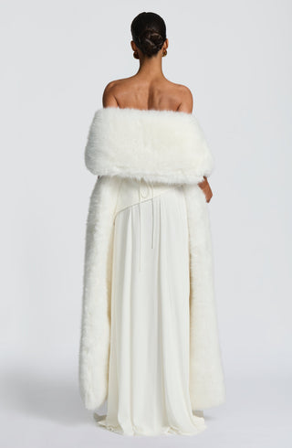R.F Lulu Faux-Fur Shawl Plush Wrap 295cm Length Ivory