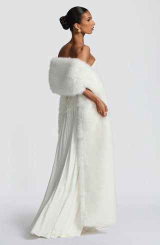 R.F Lulu Faux-Fur Shawl Plush Wrap 295cm Length Ivory