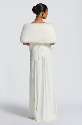 R.F Lulu Faux-Fur Shawl Plush Wrap 295cm Length Ivory