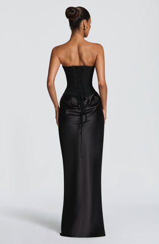 M.T Maggie Maxi Dress Crepe Bodice Satin Cowl Black