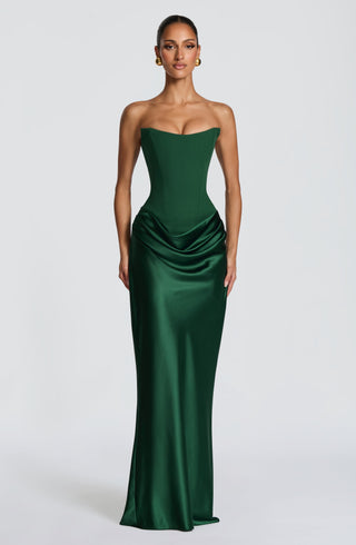 M.T Maggie Maxi Dress Crepe Satin Strapless Emerald