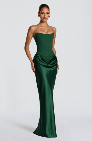 M.T Maggie Maxi Dress Crepe Satin Strapless Emerald