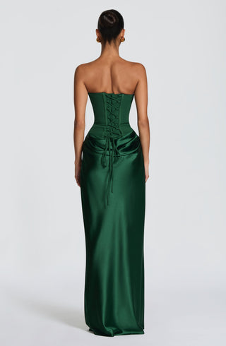 M.T Maggie Maxi Dress Crepe Satin Strapless Emerald