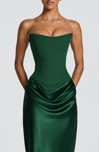 M.T Maggie Maxi Dress Crepe Satin Strapless Emerald