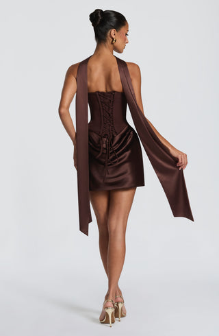 M.T Maggie Mini Dress Corset Strapless Plum Brown