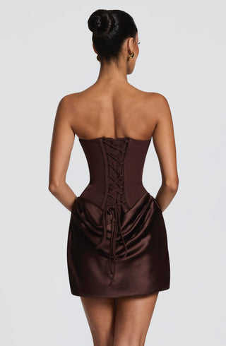 M.T Maggie Mini Dress Corset Strapless Plum Brown