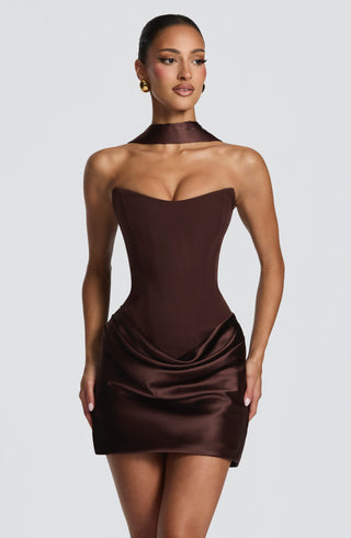 M.T Maggie Mini Dress Corset Strapless Plum Brown