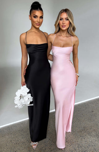 M.T Makalita Maxi Dress Bias Cut Satin Blush