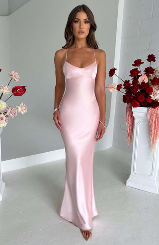 M.T Malika Maxi Dress Mid-Stretch Satin Low Back Blush