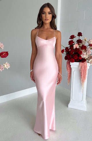 M.T Malika Maxi Dress Mid-Stretch Satin Low Back Blush