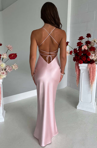 M.T Malika Maxi Dress Mid-Stretch Satin Low Back Blush