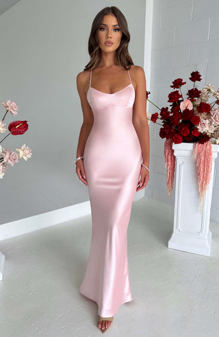 M.T Malika Maxi Dress Mid-Stretch Satin Low Back Blush