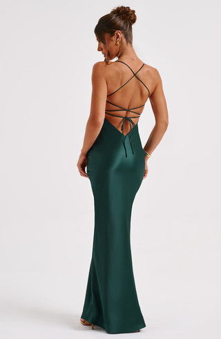 M.T Malika Maxi Dress Satin Bias Cut Emerald