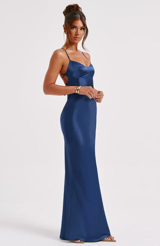 M.T Malika Maxi Dress Satin Bias Cut Navy