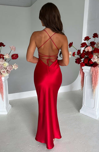 M.T Malika Maxi Dress Mid-Stretch Satin Low Back Red