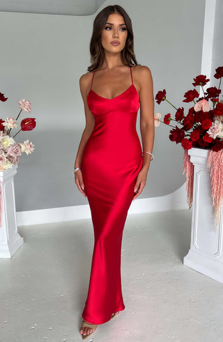 M.T Malika Maxi Dress Mid-Stretch Satin Low Back Red
