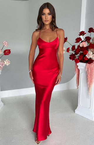 M.T Malika Maxi Dress Mid-Stretch Satin Low Back Red