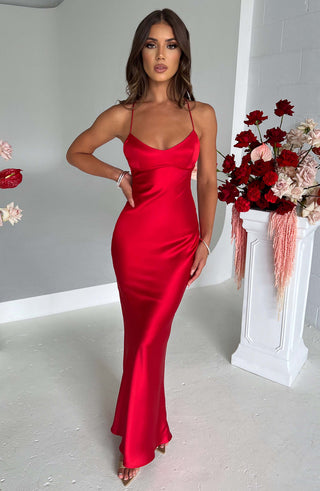 M.T Malika Maxi Dress Mid-Stretch Satin Low Back Red