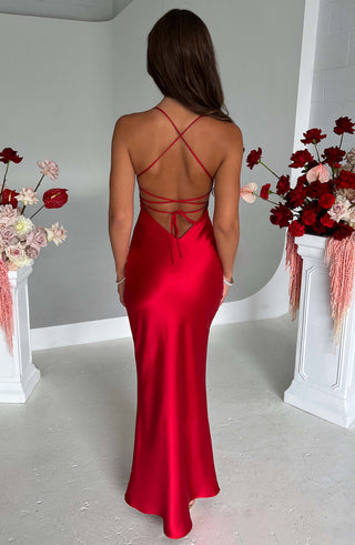 M.T Malika Maxi Dress Mid-Stretch Satin Low Back Red