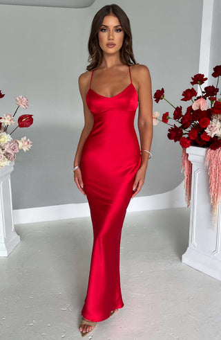 M.T Malika Maxi Dress Mid-Stretch Satin Low Back Red
