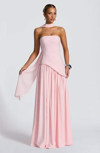 DIA Maliyah Maxi Dress Crepe Bodice Chiffon Skirt Blush