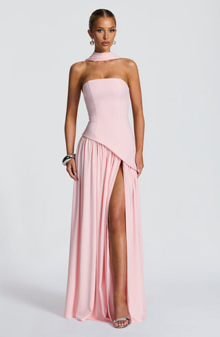 DIA Maliyah Maxi Dress Crepe Bodice Chiffon Skirt Blush