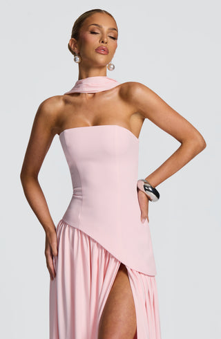 DIA Maliyah Maxi Dress Crepe Bodice Chiffon Skirt Blush