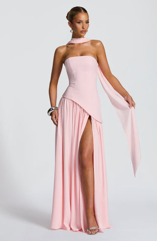 DIA Maliyah Maxi Dress Crepe Bodice Chiffon Skirt Blush