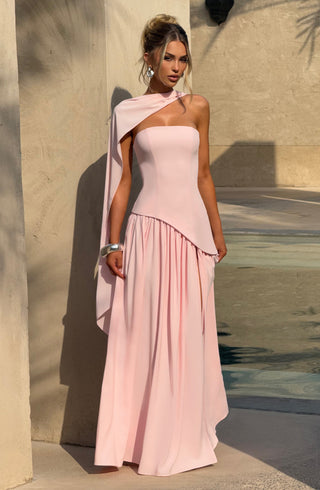 DIA Maliyah Maxi Dress Crepe Bodice Chiffon Skirt Blush