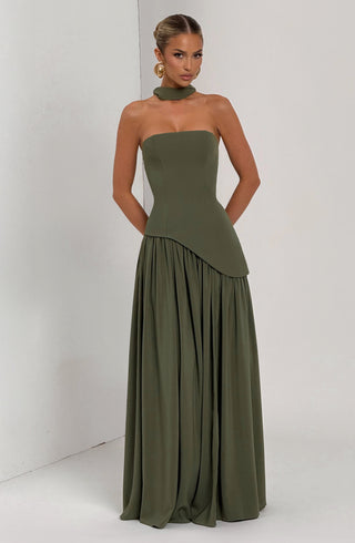 DIA Maliyah Maxi Dress Crepe Bodice Chiffon Khaki