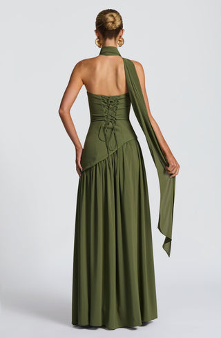 DIA Maliyah Maxi Dress Crepe Bodice Chiffon Khaki