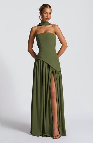 DIA Maliyah Maxi Dress Crepe Bodice Chiffon Khaki