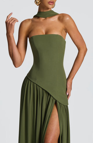 DIA Maliyah Maxi Dress Crepe Bodice Chiffon Khaki