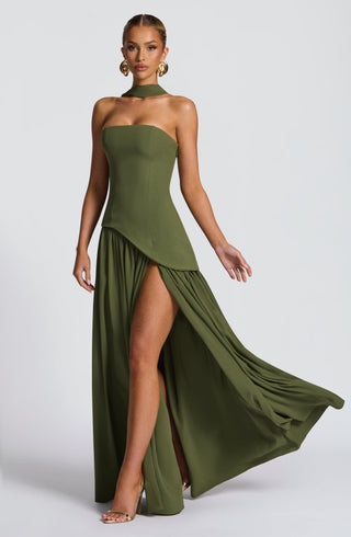 DIA Maliyah Maxi Dress Crepe Bodice Chiffon Khaki