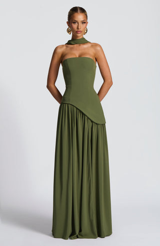 DIA Maliyah Maxi Dress Crepe Bodice Chiffon Khaki