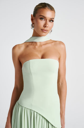 DIA Maliyah Maxi Dress Strapless Crepe With Chiffon Scarf Mint