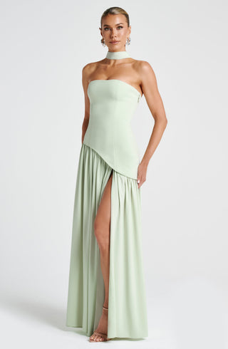 DIA Maliyah Maxi Dress Strapless Crepe With Chiffon Scarf Mint