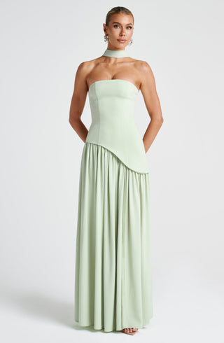 DIA Maliyah Maxi Dress Strapless Crepe With Chiffon Scarf Mint
