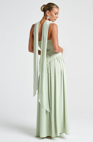 DIA Maliyah Maxi Dress Strapless Crepe With Chiffon Scarf Mint