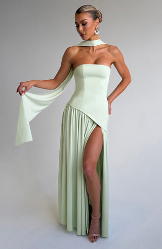 DIA Maliyah Maxi Dress Strapless Crepe With Chiffon Scarf Mint