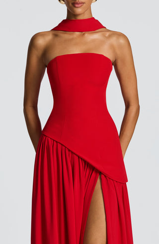 DIA Maliyah Maxi Dress Chiffon Skirt Lace-Up Back Red