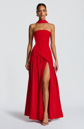 DIA Maliyah Maxi Dress Chiffon Skirt Lace-Up Back Red